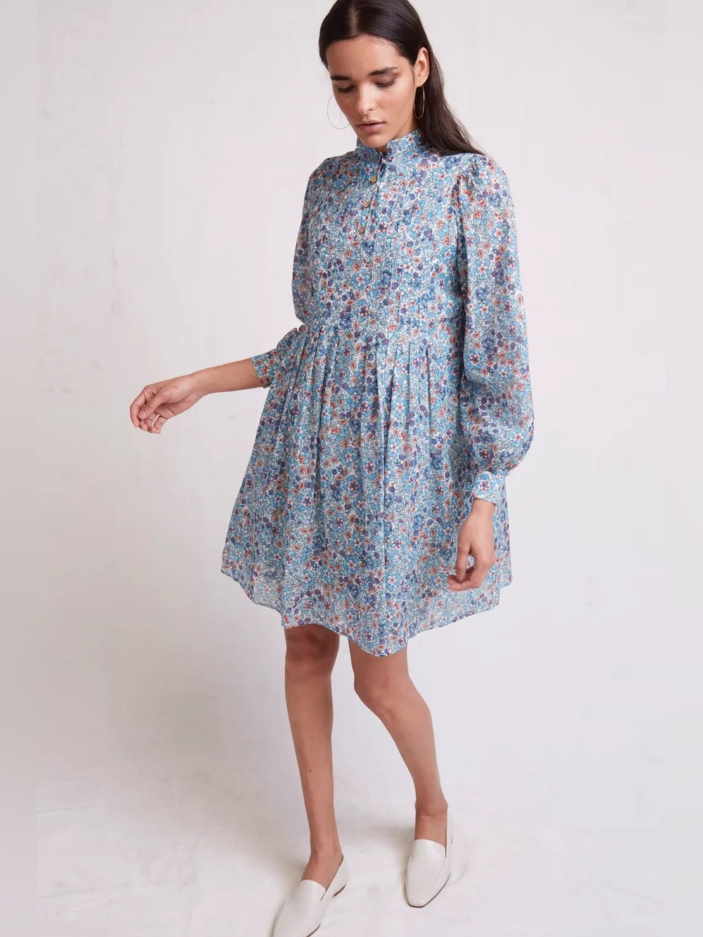 warm Garden Dress in Blue Floral Print